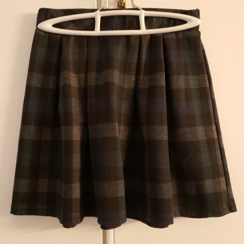 Blue, Black, Gray Plaid Skirt
